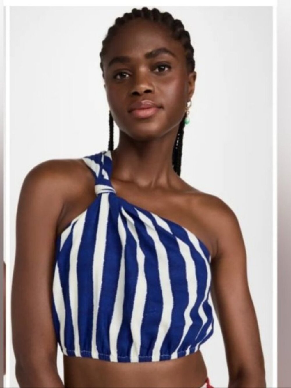 NWT FARM Rio Blue and White Striped  One-Shoulder Top Twisted Amazing Sz Med